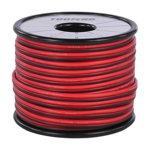 TUOFENG 18 AWG Silicone Wire, 66 ft Red Black 2-Conductor Tinned Copper - size: 18 AWG 2 Parallel Wire 66ft