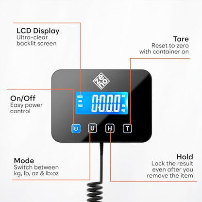 Parcel Scales 200kg, Digital Postal Scale with Hold and Tare Function