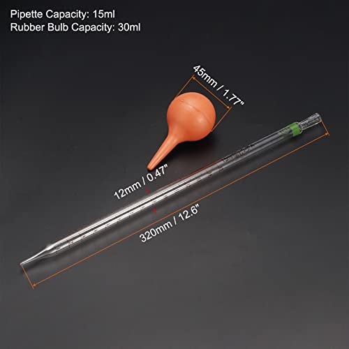 PATIKIL Graduated Dropper Pipettes Kit, 1 Set 15ml Borosilicate Glass Pipette with Rubber Squeeze Bulb for Transfer Liquid for Lab, Chemistry, Clear - size: 15ml