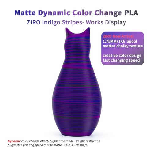 ZIRO Dynamic Color Change PLA, for 3D Printing, 1KG Spool, Indigo Stripes - color: Indigo Stripes (Matte)