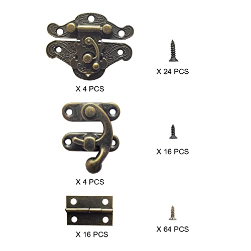 24 Sets Retro Jewelry Box Hinges and Latches Hooks, Small Latches Hinges for Wooden Boxes Hardware, Antique Cabinet Furniture Hinges Hasp Clasp - Bronze Tone (24pcs) - color: 24pcs