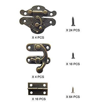 24 Sets Retro Jewelry Box Hinges and Latches Hooks, Small Latches Hinges for Wooden Boxes Hardware, Antique Cabinet Furniture Hinges Hasp Clasp - Bronze Tone (24pcs) - color: 24pcs