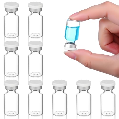 10 Pack 2ml Sealed Sample Vials Empty Transparent Storage Glass Vials with Self Healing Caps Injection Port