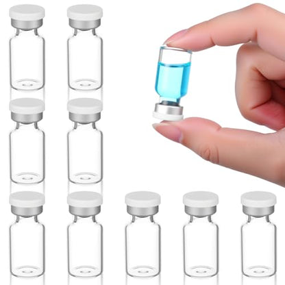 10 Pack 2ml Sealed Sample Vials Empty Transparent Storage Glass Vials with Self Healing Caps Injection Port