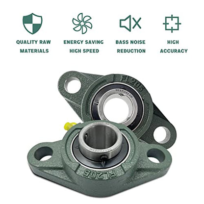 6 Pack UCFL206-20 Pillow Block Bearing – Flange 2 Bolt Mounted Pillow Block Bearings – Bearing Steel Bearings with 1-1/4" Bore - Self-aligning Bearings with Solid Cast Iron Base - size: UCFL206-20-6PCS