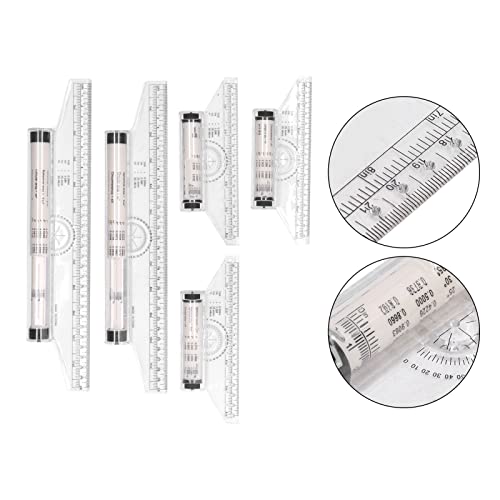 Aramox 5pcs Parallel Rolling Ruler, Clear Scale Plastic Measuring Ruler with Round Holes for Drawing Circles and Formulas, for Artists Students Designers