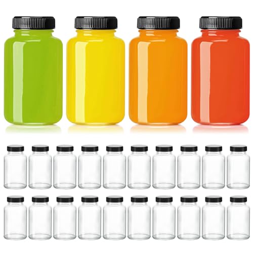 KEYWING 24 Pack Small Shot Bottles, 4oz Glass Jars with Lids for Juice - size: 4 OZ