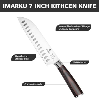 imarku Santoku Knife 7 Inch with Sharp Japanese High Carbon Stainless Steel - color: Brown and Silver