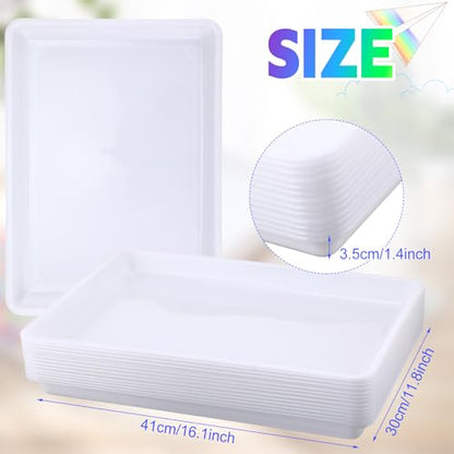 Maitys 15 Pack Plastic Art Trays 12 x 16 Inch Sensory Trays, White - color: White