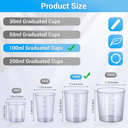Gartful 100ml Plastic Measuring Cup - 10 Pack, 3.4oz Disposable Mixing Cups for Liquid Measuring, Epoxy Resin Crafts, Paint Mixing, Cosmetic Making - size: 100ml