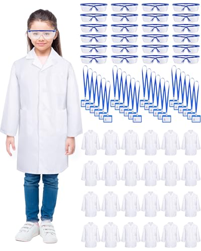 Xtinmee 24 Sets Kids Lab Coat Science Kit Bulk, White, Medium - size: Medium