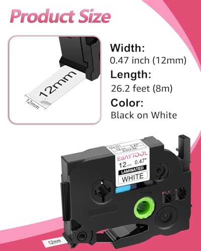 2 Pack Esaytool Replacement for P-Touch TZe-231 12mm 0.47" Black on White