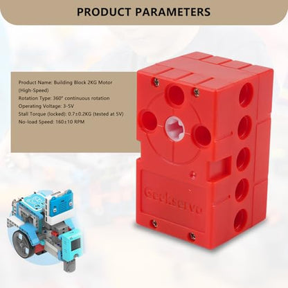 2PCS Geekservo Programmable Building Block Servo Motor, 360 Degree Rotation, 2P/3P Wire, Compatible with Microbit Raspberry Pi (0.7 KG Fast Speed Motor) - style: 0.7 KG Fast Speed Motor