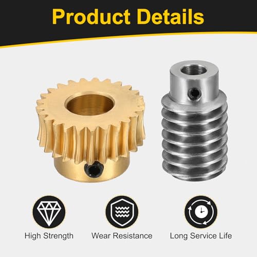 uxcell Worm Gear Set Right Rotation 25T 1 Module 25:1 Reduction Rate - size: Gear-12mm, Worm-5mm Bore, style: 1M-25T