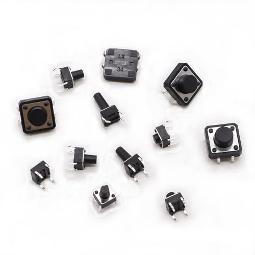 TWTADE 250PCS 4 Pin Momentary Micro Tactile Push Button Switch 20 Values 6 x 6mm and 12 x 12mm Tact Switch Assortment Kit QC-20V-4P - color: Black-4 Pin/250Pcs