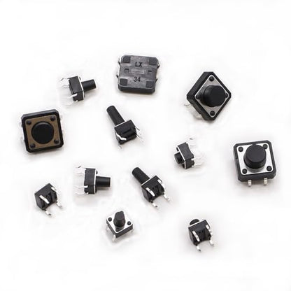 TWTADE 250PCS 4 Pin Momentary Micro Tactile Push Button Switch 20 Values 6 x 6mm and 12 x 12mm Tact Switch Assortment Kit QC-20V-4P - color: Black-4 Pin/250Pcs