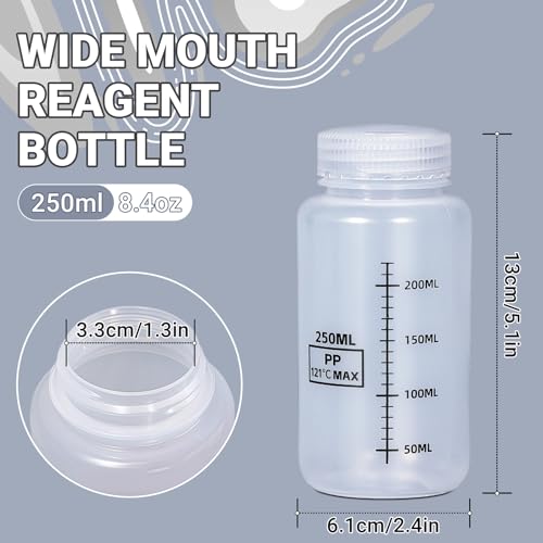 8oz Wide Mouth Plastic Bottles with Airtight Lids, Graduated Food Grade Leak Proof PP Containers Jars for Water Sample Lab Reagent Liquid Medicine Storage (Transparent, 3 Pack) - color: Transparent, size: 8oz(250ml)