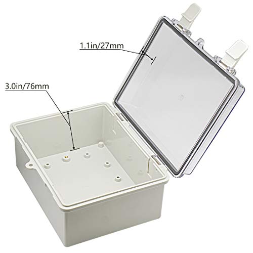 Zulkit Junction Box ABS Plastic Dustproof Waterproof IP65 Electrical Boxes Hinged Shell Outdoor Universal Project Enclosure Clear Cover with 2 Cable Glands 8.7 x 6.7 x 4.3 inch (220x170x110 mm) - size: 8.7" x 6.7" x 4.3"