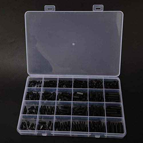 Black Nylon Hexagonal Support nut kit, M2/M2.5/M3 with Plastic case, and, Perfect for PCB Circuit Boards and Electronic Devices.