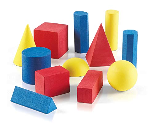 hand2mind Foam Geometric Solid Blocks, Assorted Colors, 3D Shapes (Set of 12) - size: 12 Piece