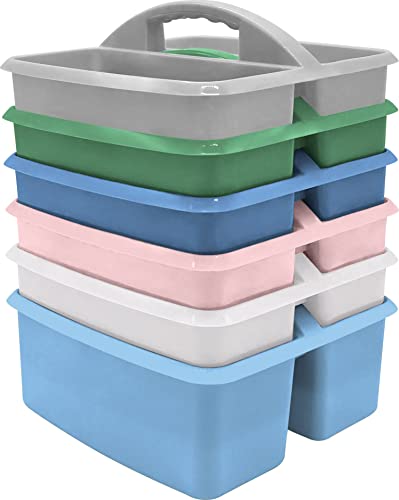 Teacher Created Resources Soft Colors Portable Plastic Storage Caddy 6-Pack for Classrooms, Kids Room, and Office Organization, 3 Compartments