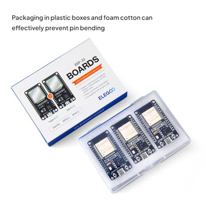 ELEGOO 3PCS ESP-32 Dev Boards, ESP-WROOM-32, USB-C, WiFi Bluetooth 4.2