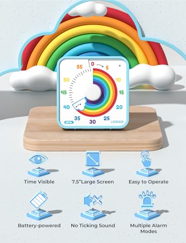 LIORQUE 7.5-Inch Large Visual Timer, 60-Minute Classroom Timer Magnetic - color: Rainbow