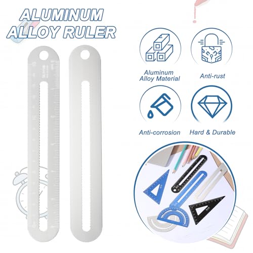 HARFINGTON 4pcs Triangular Ruler Set 15cm/6" Aluminum Alloy Silver White - color: Silver White