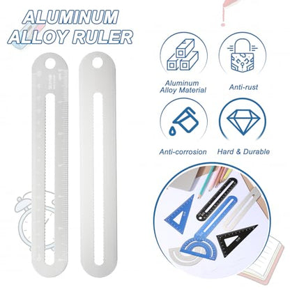HARFINGTON 4pcs Triangular Ruler Set 15cm/6" Aluminum Alloy Silver White - color: Silver White