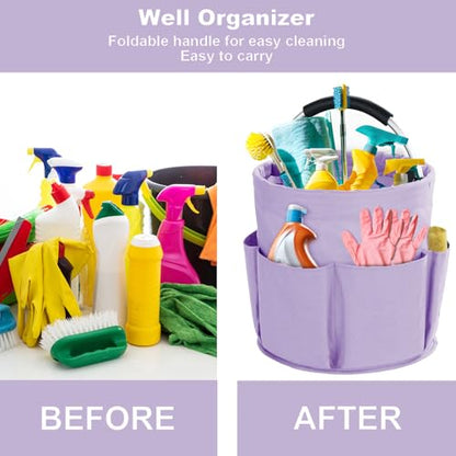 Cleaning Caddy with Handle, Cleaning Supplies Organizer Collapsible Bucket - color: Purple