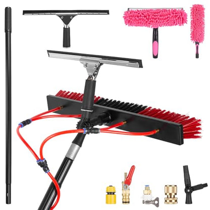 35ft Long Reach Solar Panel Cleaning Brush & Squeegee Kit, Aluminum Extendable Water Fed Pole Kit, 22in Wide Brush,Squeegee, Bendable Dusting Brush, Outdoor Window Washing Equipment Tool Kit - color: 35ft, size: Large