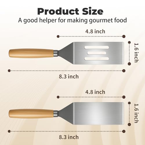 Stainless Steel Mini Spatula,Wooden Handle Small Spatula for Steak,Burger - color: 2 PCS