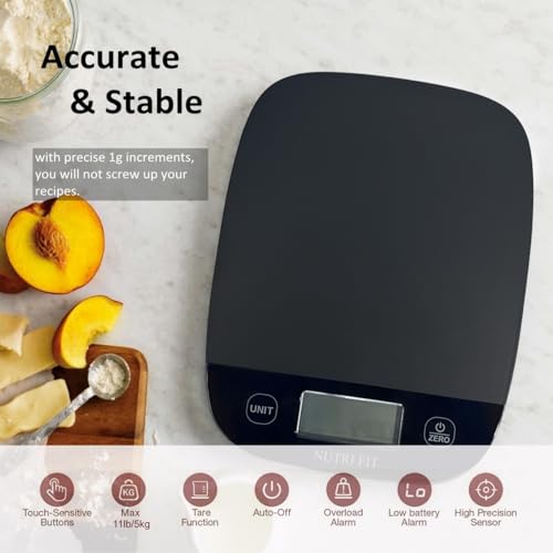 NUTRI FIT Food Scale Kitchen Scales Digital Weight Grams & Ounces Black - color: Carbon Black