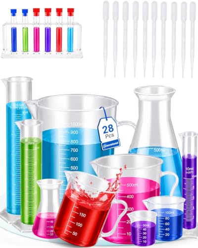 moveland 28PCS Plastic Test Tubes and Beaker Set for Classroom and Lab Use