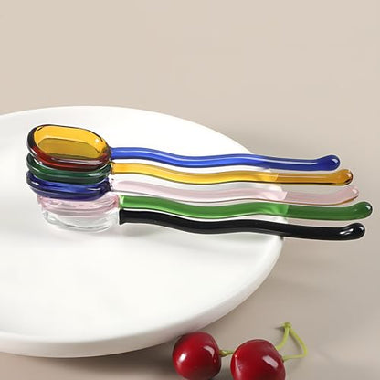 Glass Mixing Spoon 6.1 Inches Heat Resistant Glass Stirring Spoon Rod Teaspoons for Salt Sugar Tea Coffee Cocktail Cold Ice Cream Drink Party (Yellow Handle)