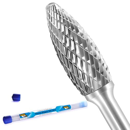 SH-5L6 Tungsten Carbide Burr Rotary Lengthened File Flame Shape Double Cut with 1/4''Shank for Die Grinder Drill Bit - style: SH-5L6