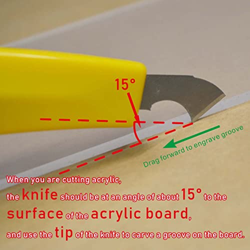 Professional Acrylic Plexiglass Sheet Cutter Scoring Knife Tool,With a Curved Handle,It Is More Convenient To Use.One handle,11 blades.(Yellow)