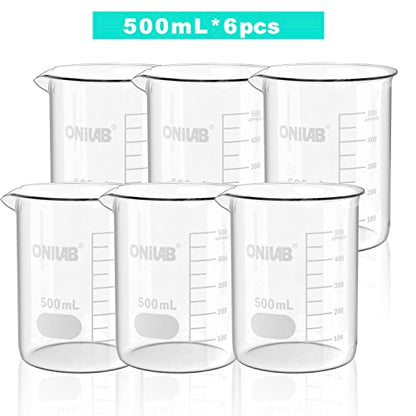 ONiLAB 500mL Glass Beaker, 6 Pcs, Borosilicate Glass - style: 500ml-6pcs