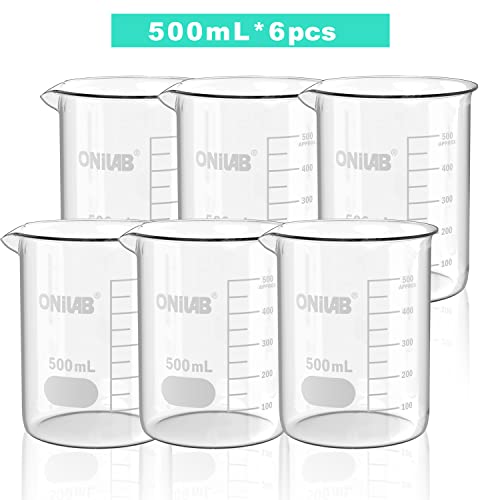 ONiLAB 500mL Glass Beaker, 6 Pcs, Borosilicate Glass - style: 500ml-6pcs