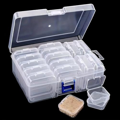 14 Grids Storage Box with Removable & Adjustable Small Containers with Lids, Multipurpose Bead Organizer Box, Jewelry Organizer for Jewelry, Hardware, Small Parts and Office Accessories - color: Transparent