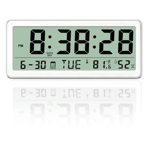 Magnetic Digital Clock with Seconds,8.5inch LCD Alarm Clock for Fridge - color: White