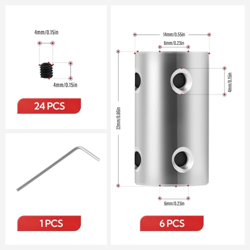 6pcs 6mm to 6mm Shaft Coupler, Rigid Set Screw Couplings, Motor Shaft Coupler - size: 6mm to 6mm