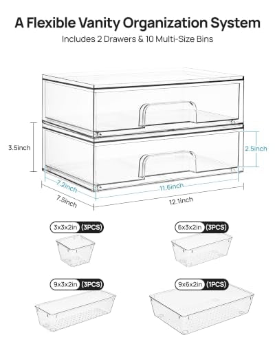 Vtopmart 12-Pack Clear Makeup Organizer Set with Drawer Organizer Bins - style: 2pack Wide Drawers with bins