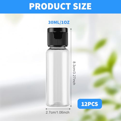 30ml 1 oz Plastic Pour Bottle with Flip Cap Empty Travel Sample Containers Jar for Emollient Water Shower Gel Emulsion - Pack of 12(Clear) - size: 30 mL