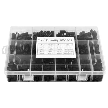 1000 Pcs Electrical Outlet Screw Spacers, M3 M4 Black Round Nylon Spacer 3mm-15mm in Length Unthreaded Standoff Spacer Assortment Kit for Electrical Screws Switch and Receptacle