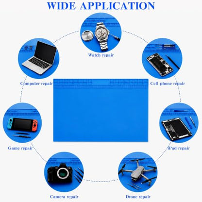 Extra Large Soldering Mat 932°F Heat Resistant Silicone Solder Mat 27.6''x15.7'' Non-Slip Large Repair Workbench Pad for Electronics Phone Watch Computer Laptop Repair BGA Soldering Iron (Blue) - color: Blue