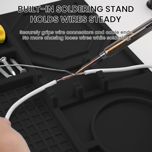 Silicone Soldering Mat with Soldering Stand, Heat Resistant 932°F, Large 20x14 Inch Non-Stick Workbench Mat for Electronics Repair, PCB, Phone, Watch, PC Building, Hobby & Craft - Black - color: Black