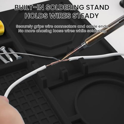 Silicone Soldering Mat with Soldering Stand, Heat Resistant 932°F, Large 20x14 Inch Non-Stick Workbench Mat for Electronics Repair, PCB, Phone, Watch, PC Building, Hobby & Craft - Black - color: Black