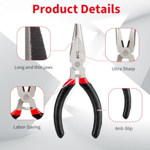 12 Pack 5" Needle Nose Pliers Set, Mini Long Nose Pliers with Serrated Clamps & Side Cutter for Jewelry Making, Electronics Repair, Wire Bending, and Crafting (Black)