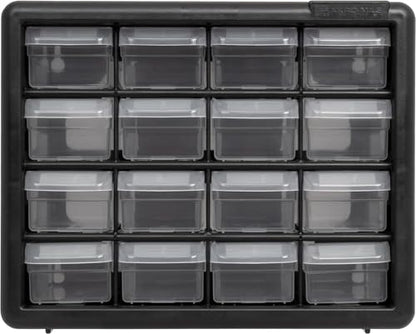 Akro-Mils 16-Drawer Plastic Storage Cabinet, 10.5"W x 6.5"D x 8.5"H, Black - color: Black, size: 16 Drawer, style: 1 Pack